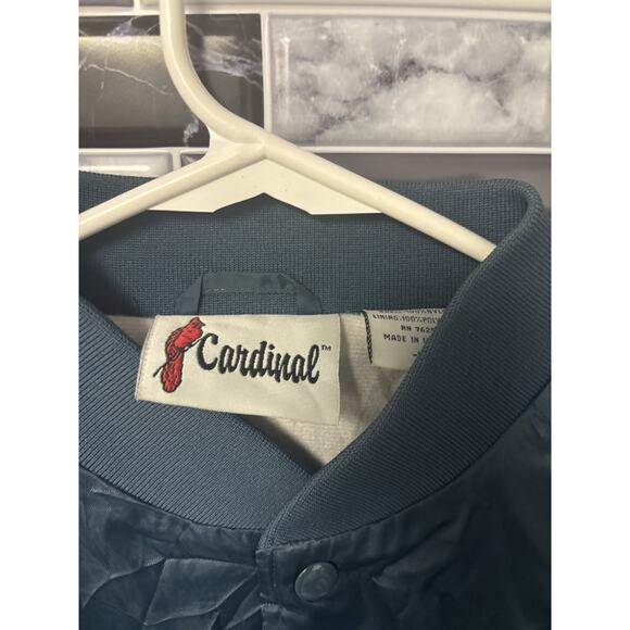 Vintage Cardinal Navy Blue White Bomber Varsity Style Jacket Size M Snap Buttons - Picture 2 of 6